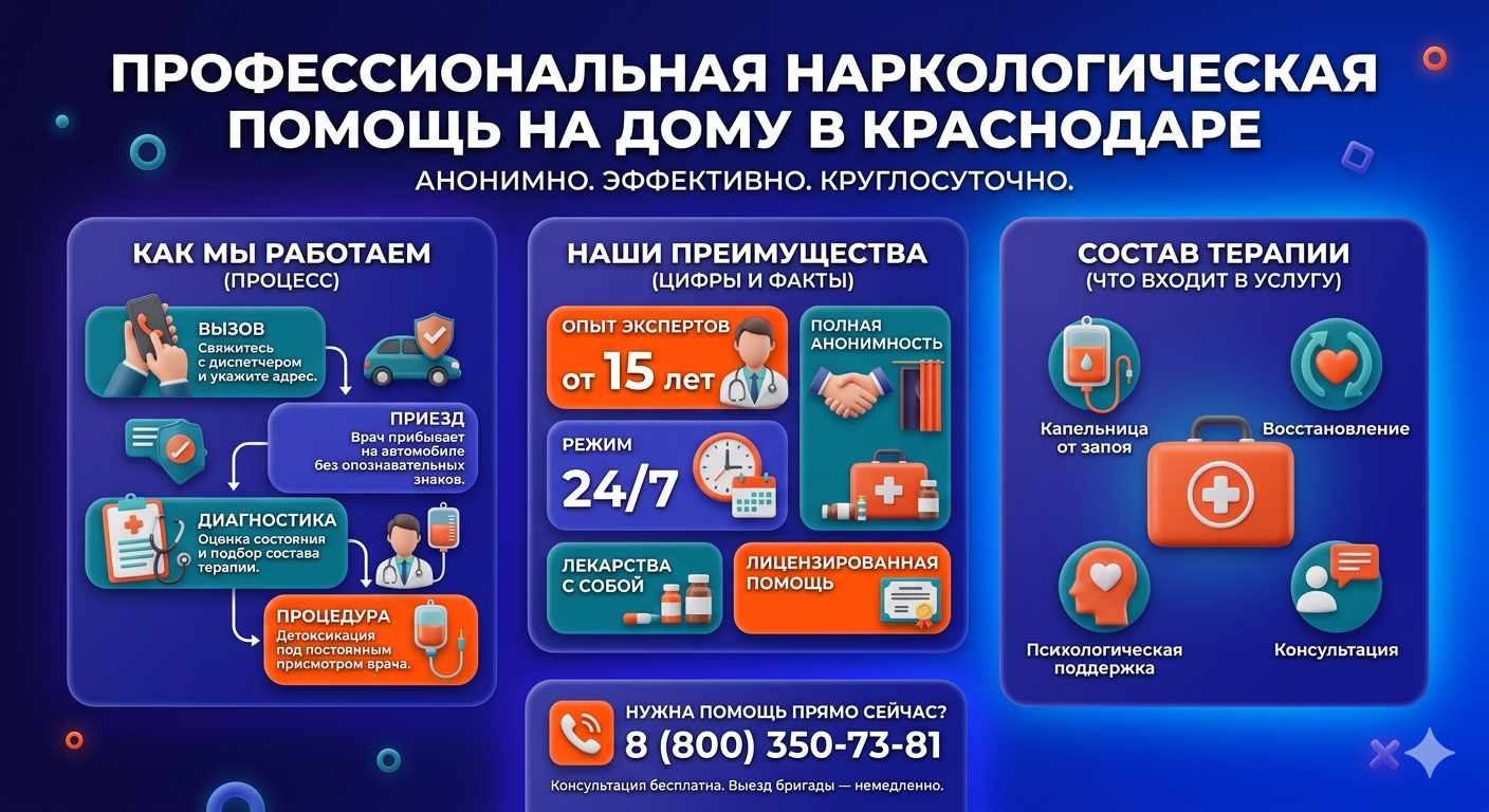 Инфографика о принципах лечения алкоголизма на дому в Николаевске-на-Амуре: этапы вызова нарколога, преимущества анонимной детоксикации и состав медицинской помощи.